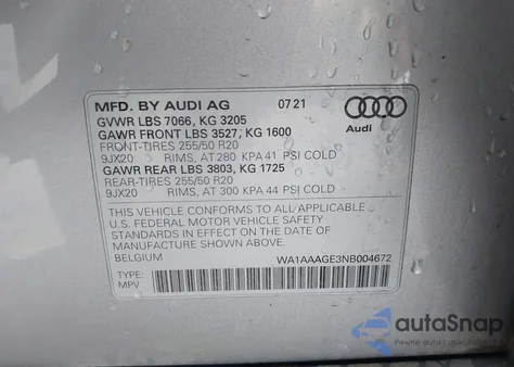 2022 Audi E-Tron Premium Quattro из США, поврежденный, VIN WA1AAAGE3NB004672